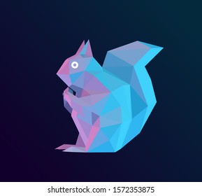 Holographic Cartoon Squirrel on Isolated Background. Vibrant Low Poly Vector 3D Rendering