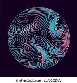 Holographic circle with distorted line pattern. Modern trendy logotype template.