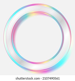 Holographic circle frame geometric abstract tech background. Vector art colorful design