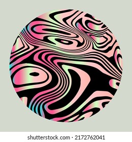 Holographic circle with glitched and distorted texture. Abstract geometric illustration for poster or logotype.