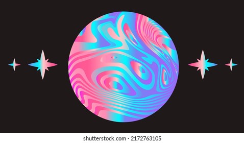 Holographic circle with glitched and distorted texture. Abstract geometric illustration for poster or logotype.