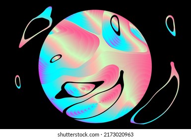 Holographic circle with glitched and distorted texture. Abstract geometric illustration for poster or logotype.