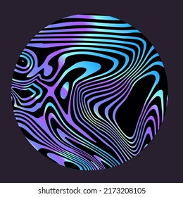 Holographic circle with glitched and distorted texture. Abstract geometric illustration for poster or logotype.