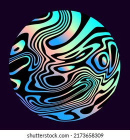 Holographic circle with glitched and distorted texture. Abstract geometric illustration for poster or logotype.