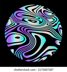 Holographic circle with glitched and distorted texture. Abstract geometric illustration for poster or logotype.