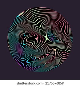 Holographic circle with glitched and distorted texture. Abstract geometric illustration for poster or logotype.