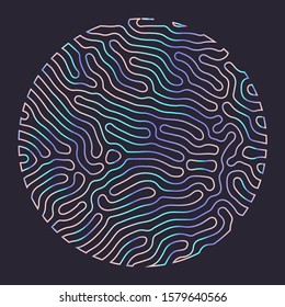 Holographic circle with glitched texture made by generative algorithm. Retrofuturistic illustration in 80s-90s Vaporwave, synthwave, retrowave Yesterday’s tomorrow style.