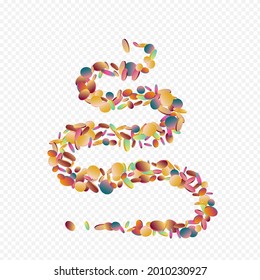 Holographic Circle Invitation Transparent Background. Multicolored Celebrate Round Card. FallingFestive Background. Colored Decoration Illustration.