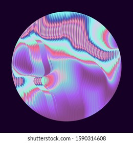 Holographic circle on dark background. Glitch generative art logotype template for modern company.