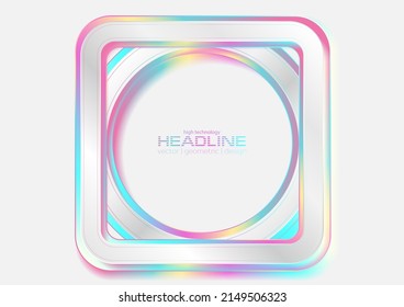 Holographic circle and square geometric abstract tech background. Vector art colorful design