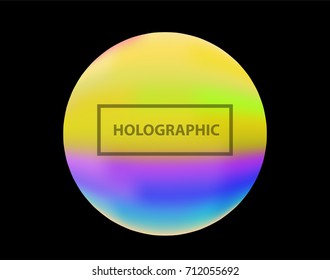 Holographic circle with yellow, blue, and purple strains on dark background.