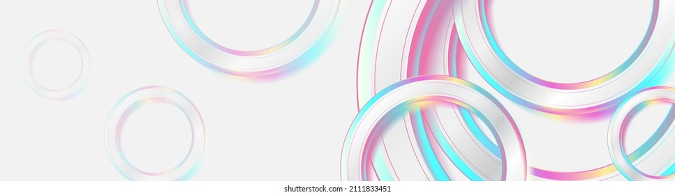 Fondo técnico abstracto geométrico de círculos holográficos. Diseño de pancartas coloridas de arte vectorial