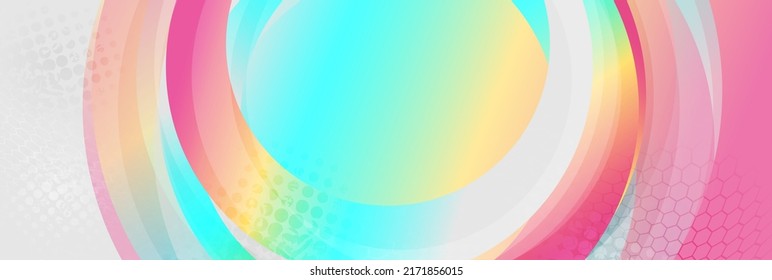 Fondo de grueso tecnológico abstracto geométrico de círculos holográficos. Diseño colorido de arte vector