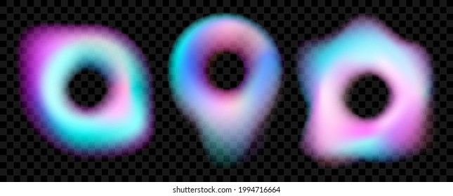 Holographic color distorted gradient ring isolated on transparent background. Vector blue and pink blurred spot