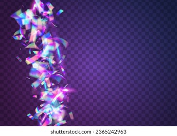 Holographic Confetti. Disco Design. Iridescent Sparkles. Laser Multicolor Illustration. Unicorn Art. Glamour Foil. Hologram Background. Violet Metal Tinsel. Pink Holographic Confetti