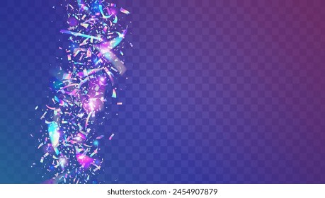 Holographic Confetti. Hologram Effect. Modern Ribbon. Unicorn Burst. Pink Light Sparkle. 3d Abstract Explosion. Digital Dust. Glare Concept. Purple Holographic Confetti