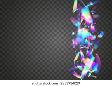 Holographic Confetti. Kaleidoscope Glare. Glamour Foil. Bright Art. Transparent Glitter. Laser Prismatic Decoration. Disco Flyer. Violet Party Effect. Blue Holographic Confetti