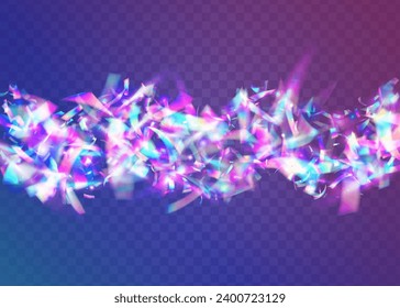 Holographic Confetti. Party Carnaval Sunlight. Kaleidoscope Background. Holiday Art. Bokeh Texture. Bright Foil. Laser Element. Violet Retro Effect. Purple Holographic Confetti