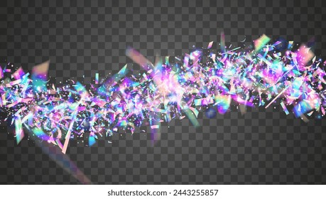 Holographic Confetti. Rainbow Background. Pink 3d Serpentine. Iridescent Glitter. Disco Concept. Digital Design. Laser Isolated Cristals. Cristal Ribbon. Purple Holographic Confetti