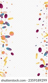 Holographic Confetti Vector Panoramic Purple Background. Rainbow Top Rain Pattern. Carnival Background. Multicolored Celebrate Design.