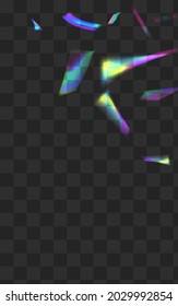 Holographic Confetti Vector Transparent Background. Color Refraction Dreamy Border. Hologram Blur Realistic Template. Neon Festive Cristal Banner.