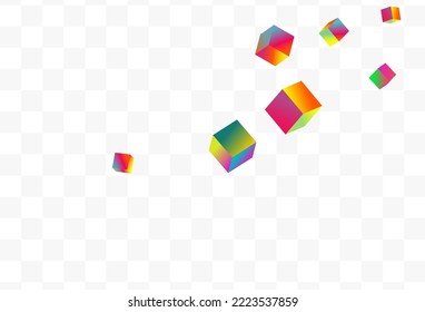 Fondo transparente del vector de confetti holográfico. Fondo de escritorio de la caja de trabajo de degradado. Presentación de elementos geométricos. Folleto 3d de bloque multicolor.