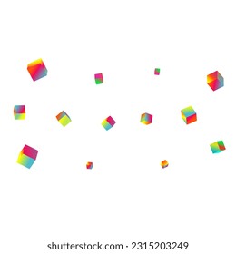 Fondo blanco del vector holográfico de confeti. Fondo de escritorio de la caja de perspectiva irlandesa. Folleto de cubo geométrico. Presentación brillante de ladrillo multicolor.