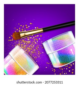 holographic cosmetics poster package. hologram package. rainbow gel. lipgloss pack. 3d realistic vector