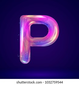 Holographic cosmos effect alphabet letter vector illustration. Modern 3d fantasy character.
