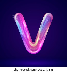 Holographic cosmos effect alphabet letter vector illustration. Modern 3d fantasy character.