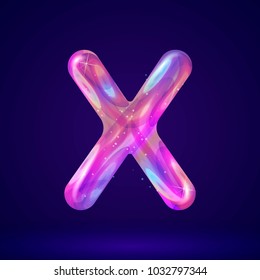 Holographic cosmos effect alphabet letter vector illustration. Modern 3d fantasy character.