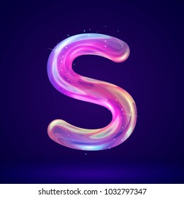 Holographic cosmos effect alphabet letter vector illustration. Modern 3d fantasy character.