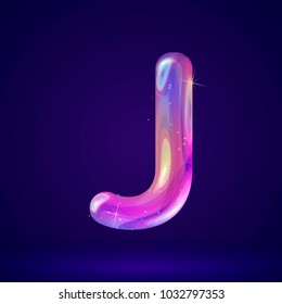 Holographic cosmos effect alphabet letter vector illustration. Modern 3d fantasy character.
