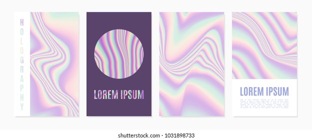 Holographic Cover Design Template in Modern Style. Trendy Gradient Abstract Backgrounds. Holographic Template with Text for Placards, Posters, Banners, Presentation, Brochure, Magazine, Flyers, Card.