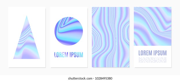 Holographic Cover Design Template Set. Trendy Gradient Abstract Backgrounds in Futuristic Style. Holographic Template with Text for Placards, Posters, Banners, Presentation, Brochure, Magazine, Card.
