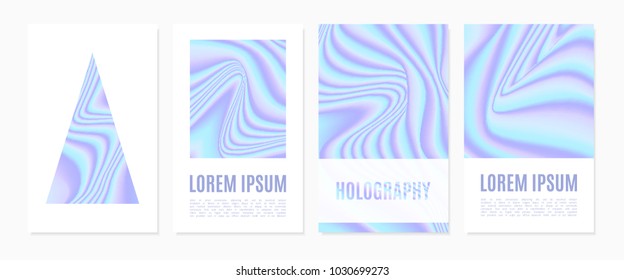 Holographic Cover Design Template Set. Trendy Gradient Abstract Backgrounds in Futuristic Style. Holographic Template with Text for Placards, Posters, Banners, Presentation, Brochure, Magazine, Card.