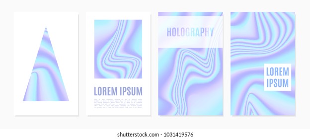 Holographic Cover Design Template Set. Trendy Gradient Abstract Backgrounds in Futuristic Style. Holographic Template with Text for Placards, Posters, Banners, Presentation, Brochure, Magazine, Card.