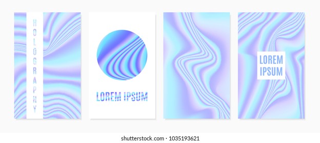 Holographic Cover Design Template Set. Trendy Gradient Abstract Backgrounds in Futuristic Style. Holographic Template with Text for Placards, Posters, Banners, Presentation, Brochure, Magazine, Card.