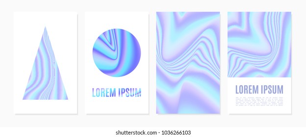 Holographic Cover Design Template Set. Trendy Gradient Abstract Backgrounds in Futuristic Style. Holographic Template with Text for Placards, Posters, Banners, Presentation, Brochure, Magazine, Card.