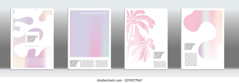 Holographic cover. Exotic flyer on rainbow background.  Fluid poster design.  Brochure template design. Holo backdrop. Stylish vector cover design.  Abstract gradient retro texture.