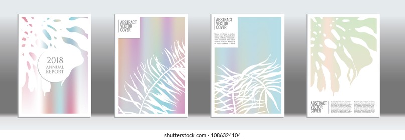 Holographic cover. Exotic flyer on rainbow background.  Fluid poster design.  Brochure template design. Holographic backdrop. Stylish vector cover design.  Abstract gradient retro texture.