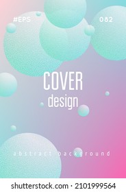 Holographic cover with fluid and halftone dots texture. Geometric shapes on gradient background. Modern template for banner, flyer, annual report, brochure. Minimal holographic cover in neon colors.