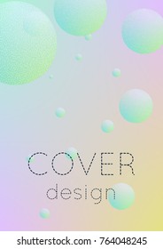 Holographic cover with fluid and halftone dots texture. Geometric shapes on gradient background. Modern template for banner, flyer, annual report, brochure. Minimal holographic cover in neon colors.