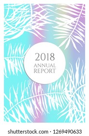 Holographic cover. Iridescent geometric minimal brochure. Holo retro background. Foil simple flyer. Exotic plants backdrop. Fun fluid backdrop. Geometric retro brochure. Foil card.