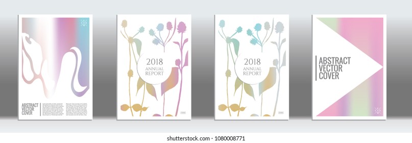 Holographic cover. Minimal flyer on light background.  Fluid poster design.  Brochure template design. Holo backdrop. Stylish vector cover design.  Abstract gradient vintage texture.