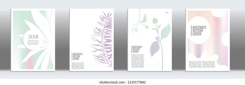 Holographic cover. Minimal flyer on light background.  Fluid poster design.  Brochure foil design. Holo backdrop. Stylish vector cover design.  Abstract gradient vintage texture.