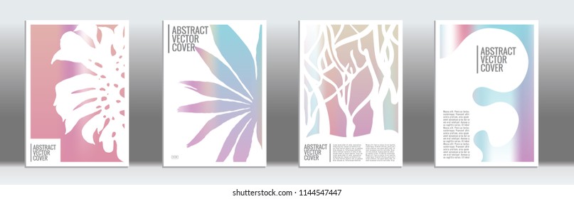 Holographic cover. Minimal flyer on light background.  Liquid design. Brochure foil design. Holo backdrop. Stylish vector cover design.  Abstract gradient retro texture.