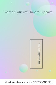 Holographic cover with radial fluid. Geometric shape on gradient background. Modern hipster template for placard, presentation, banner, flyer, report, brochure. Minimal holographic cover, neon colors.