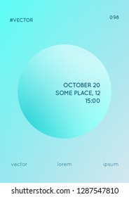 Holographic cover with radial fluid. Geometric shapes on gradient background. Modern hipster template for placard, presentation, banner, flyer, brochure. Minimal holographic cover in neon colors.