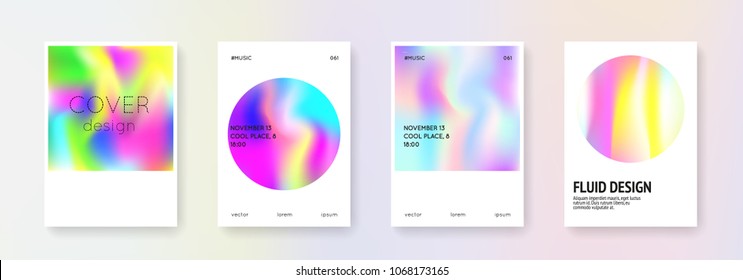 Holographic cover set. Abstract backgrounds. Retro holographic cover with gradient mesh. 90s, 80s retro style. Pearlescent graphic template for placard, presentation, banner, brochure.